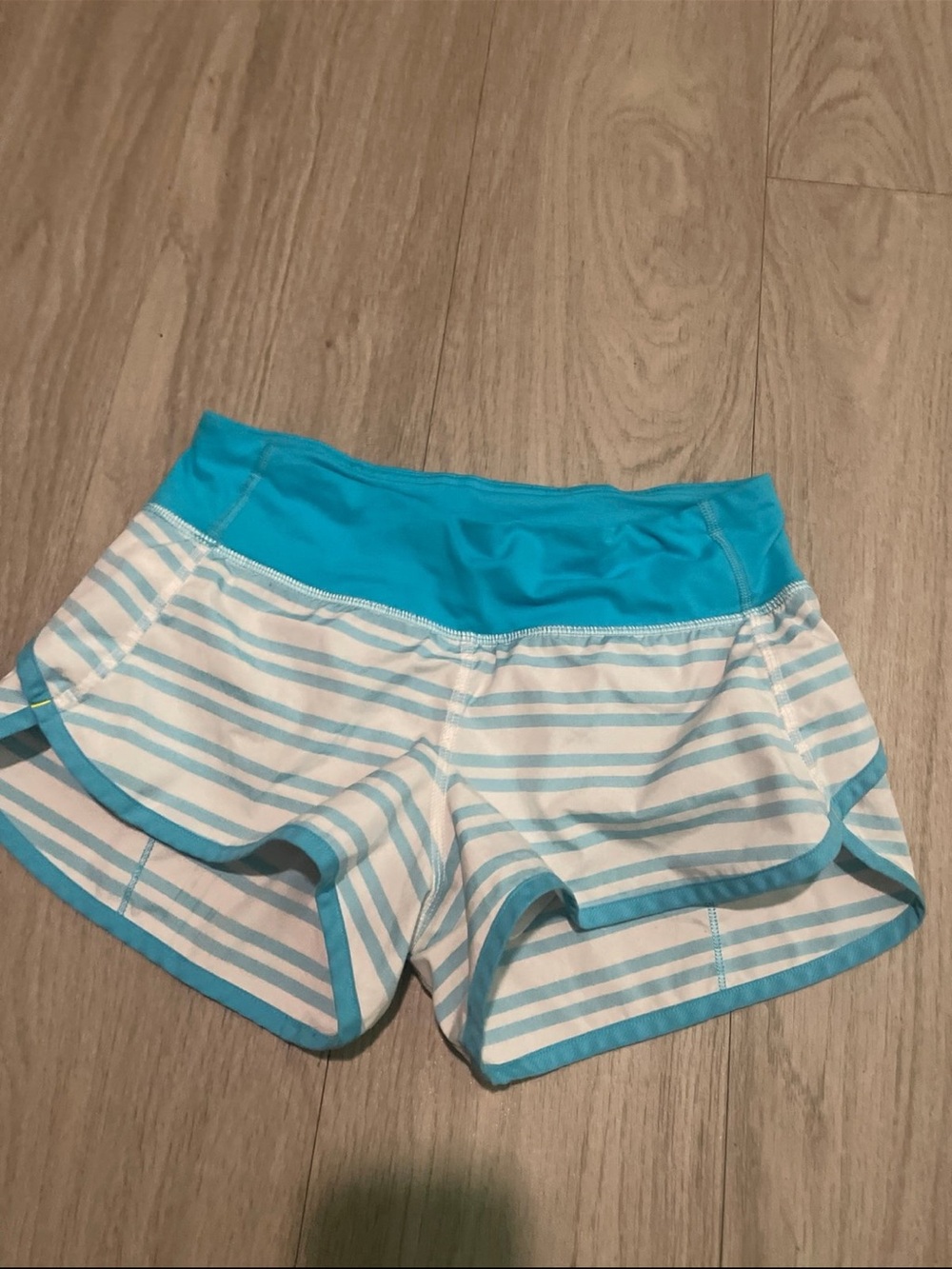 lululemon athletica Aqua and White Striped Athletic Shorts